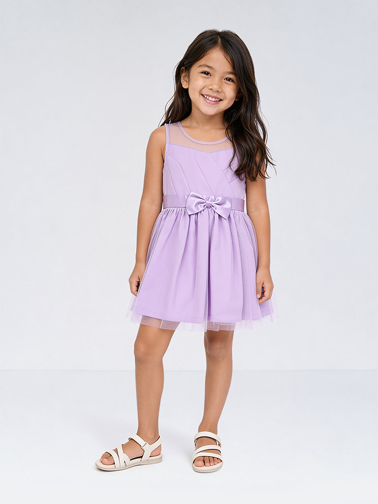 HOP Kids Girls Purple Bow-Detailed Fit-and-Flare Dress
