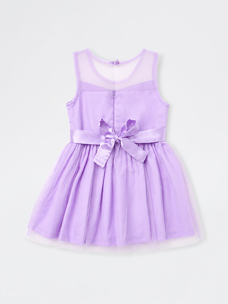 HOP Kids Girls Purple Bow-Detailed Fit-and-Flare Dress