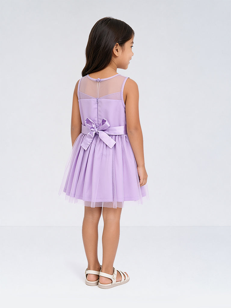 HOP Kids Girls Purple Bow-Detailed Fit-and-Flare Dress