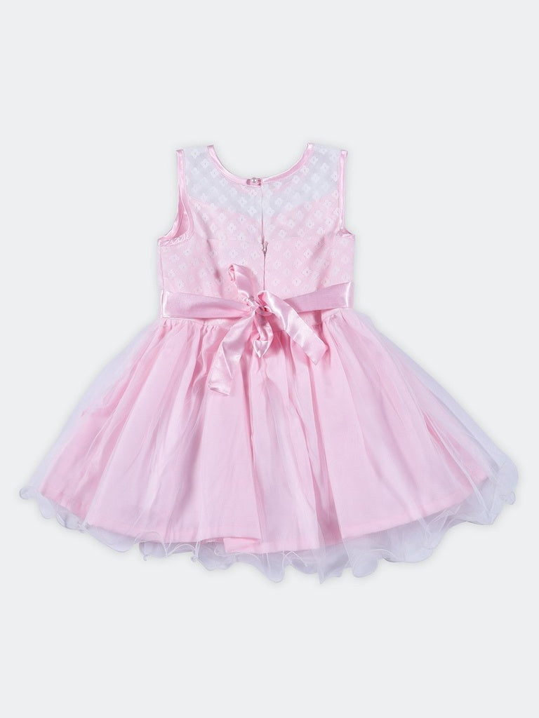 HOP Kids Girls Peach Satin Bow Fit And Flare Dress