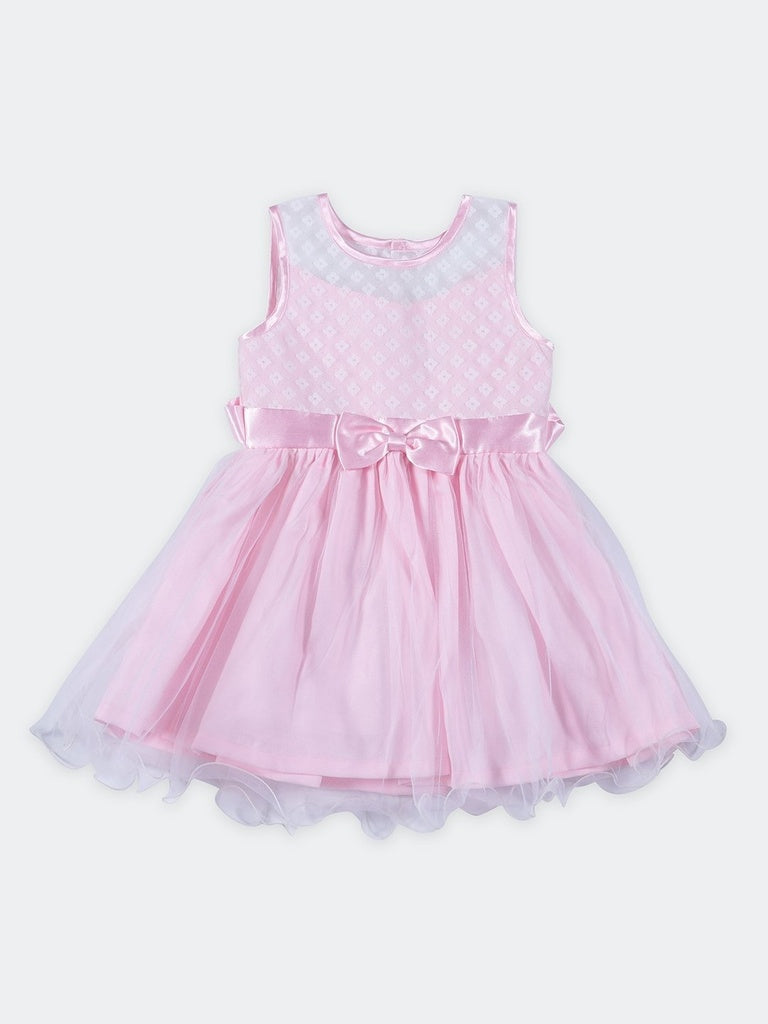 HOP Kids Girls Peach Satin Bow Fit And Flare Dress