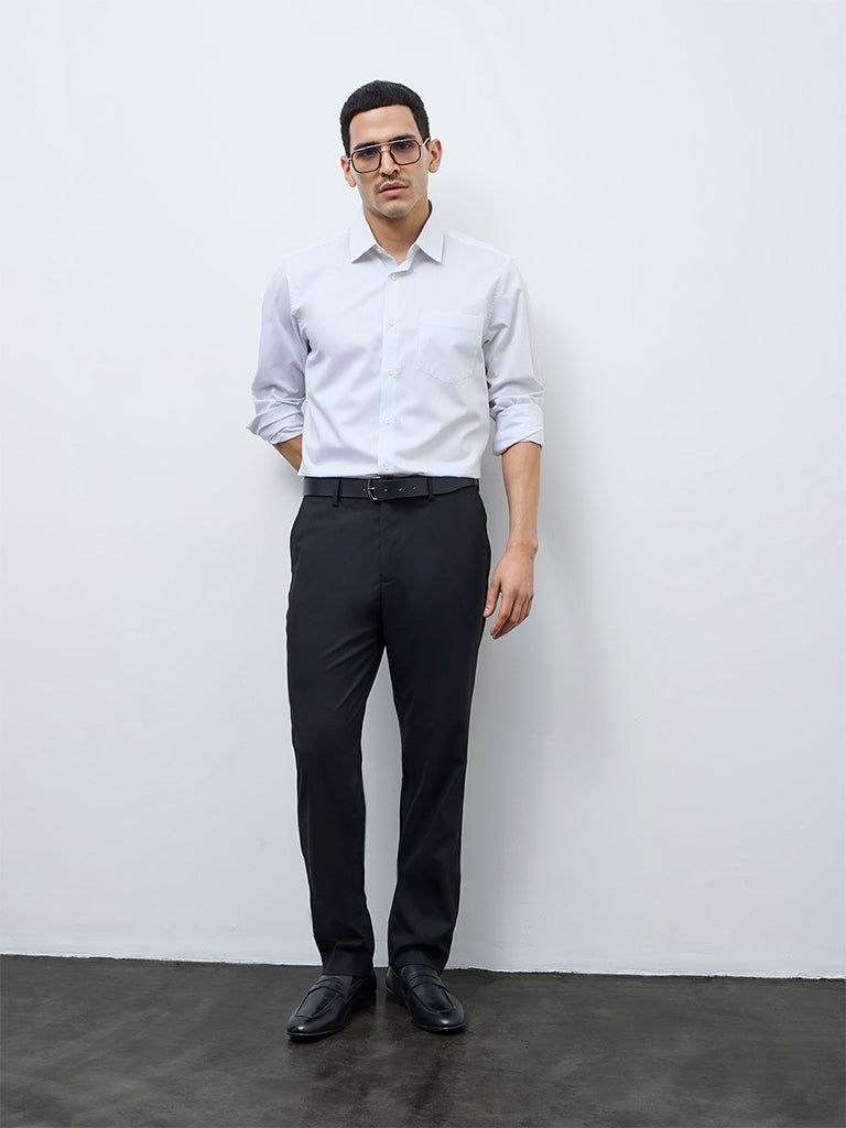 WES Formals Black Relaxed-Fit Mid-Rise Trousers