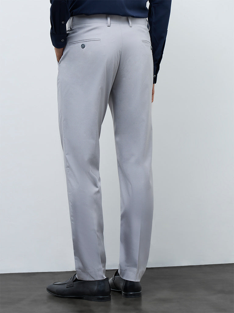 WES Formals Light Grey Relaxed-Fit Mid-Rise Trousers