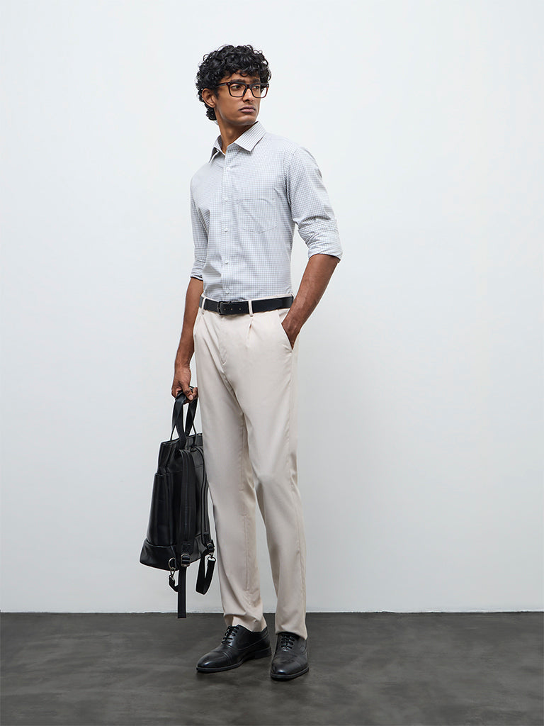 WES Formals Sage Gingham Check Relaxed Fit Cotton Shirt