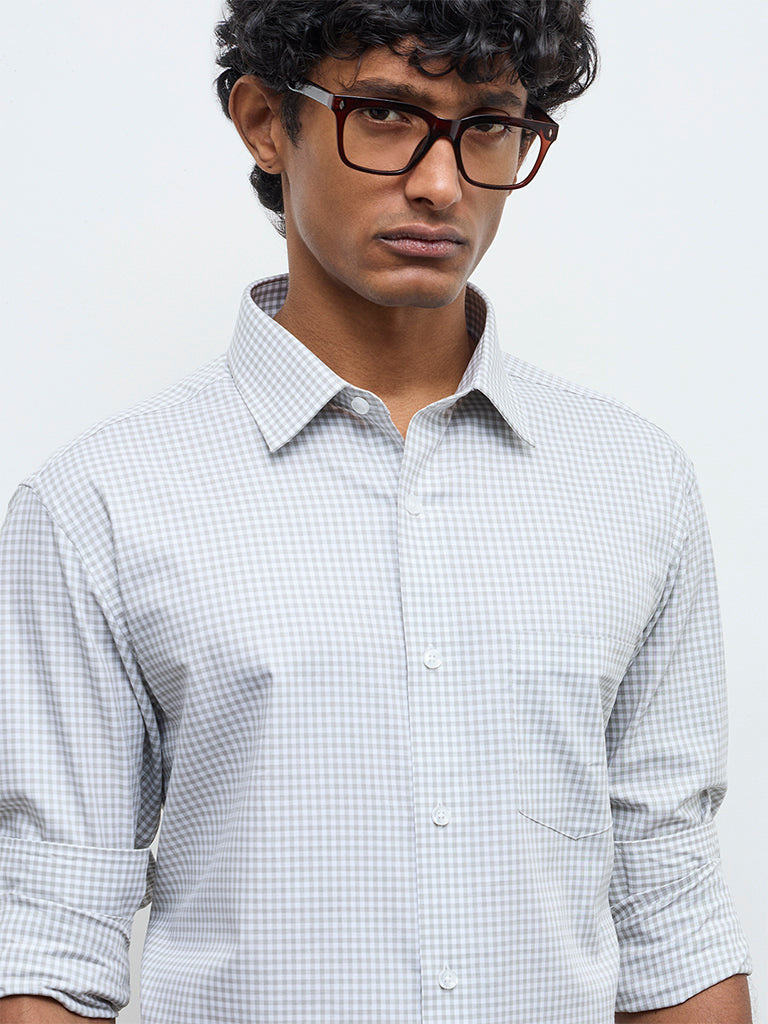 WES Formals Sage Gingham Check Relaxed Fit Cotton Shirt