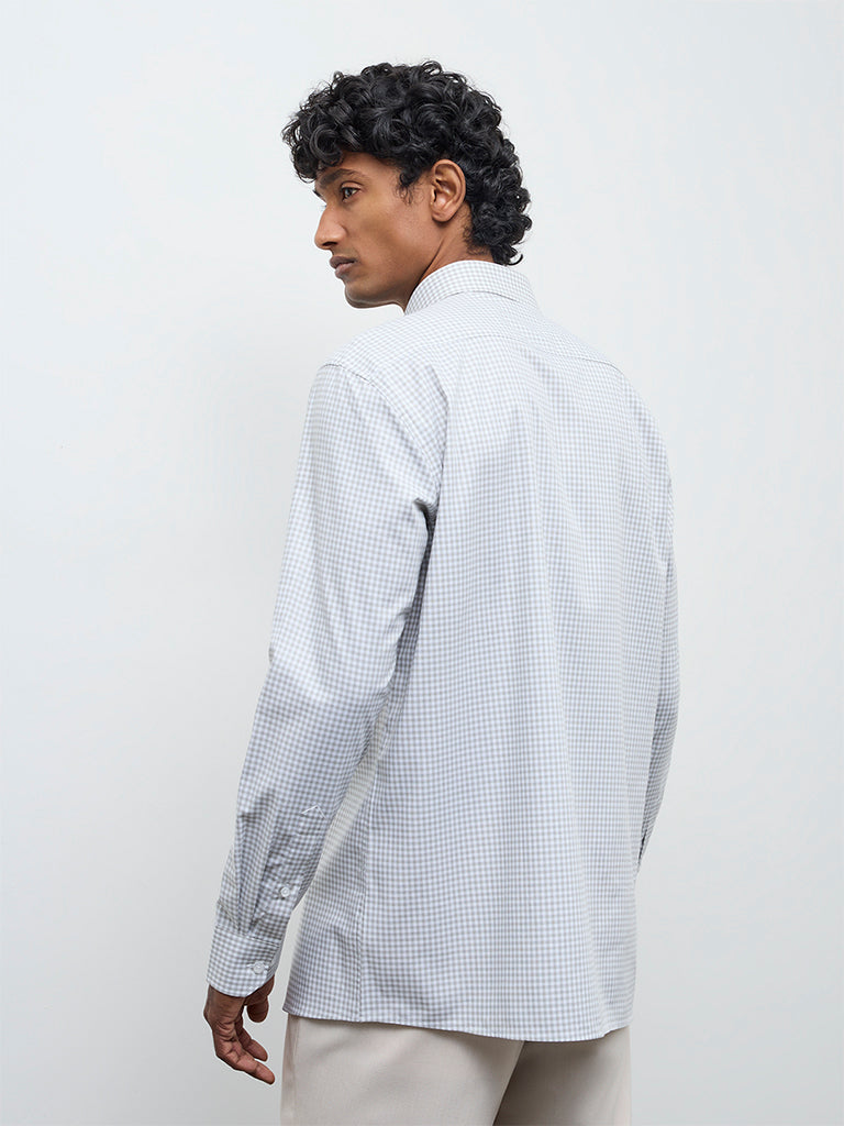 WES Formals Sage Gingham Check Relaxed Fit Cotton Shirt