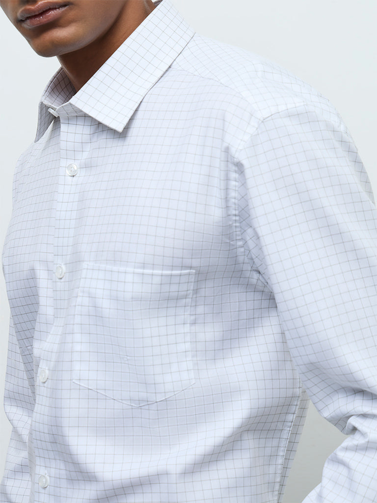 WES Formals White Checkered Relaxed-Fit Cotton Shirt