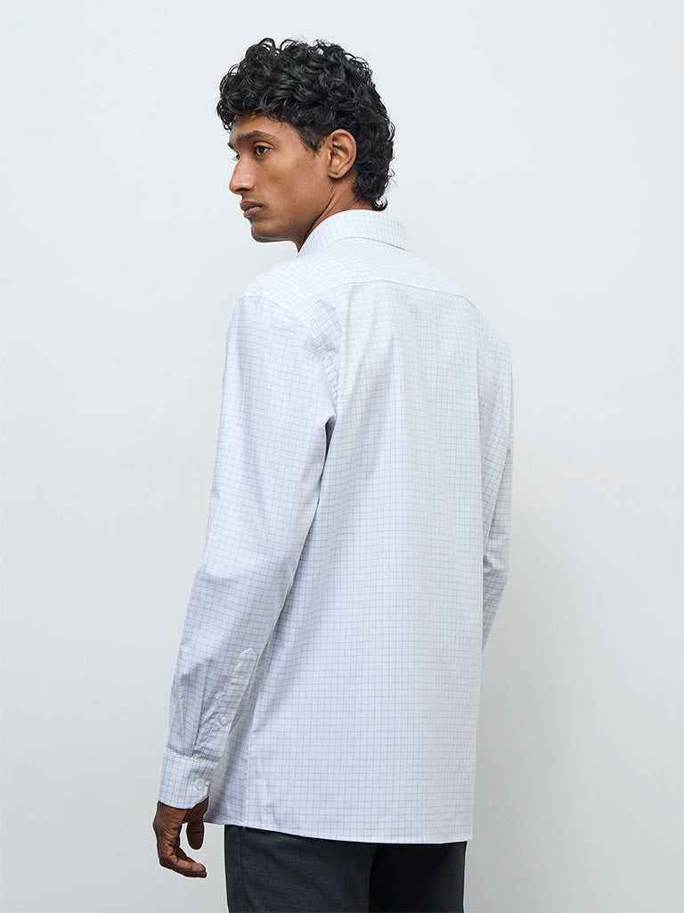 WES Formals White Checkered Relaxed-Fit Cotton Shirt
