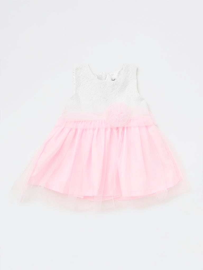 HOP Baby Girls Pink Embroidered A-Line Dress