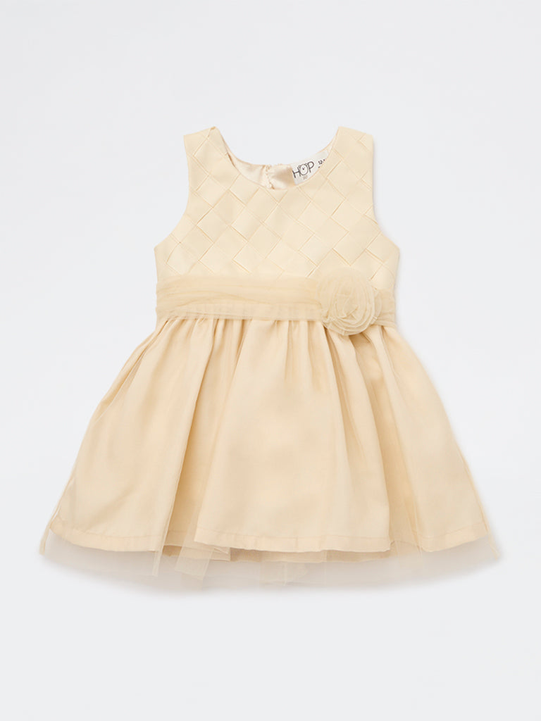 HOP Baby Girls Beige Rosette Detailed Party Dress