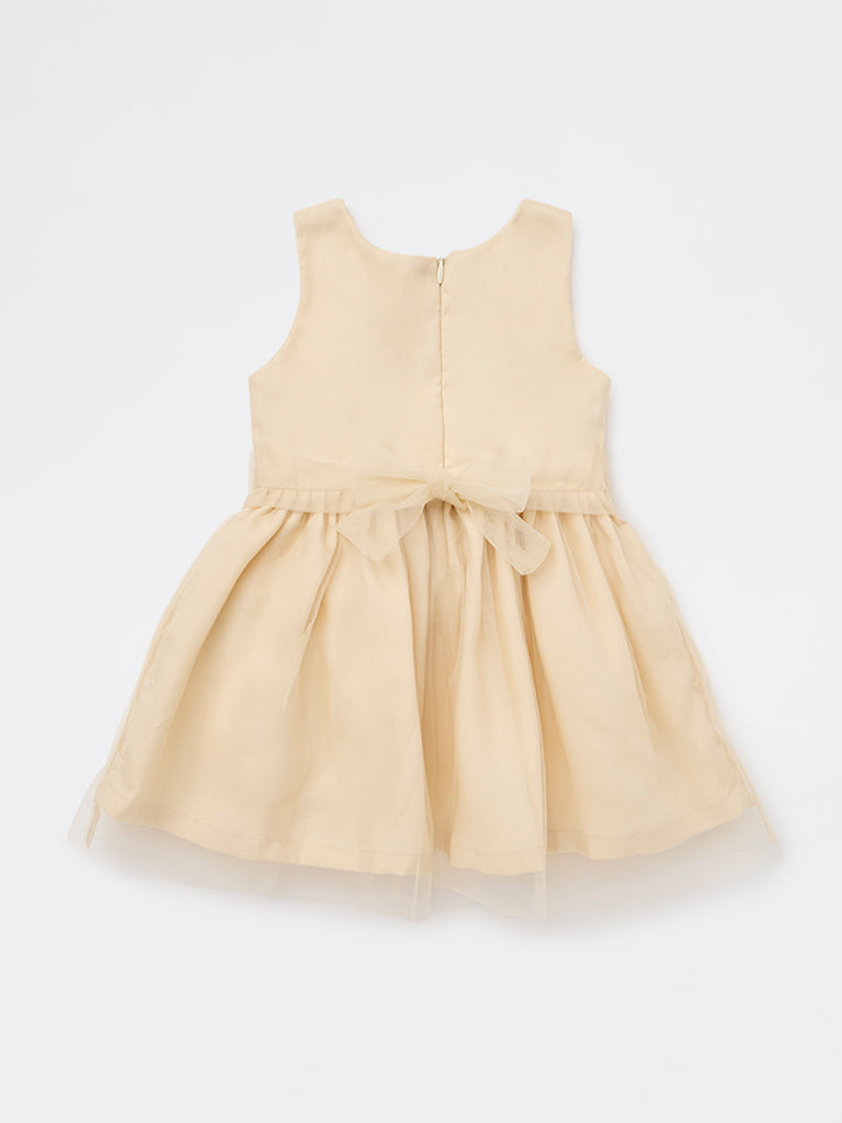 HOP Baby Girls Beige Rosette Detailed Party Dress