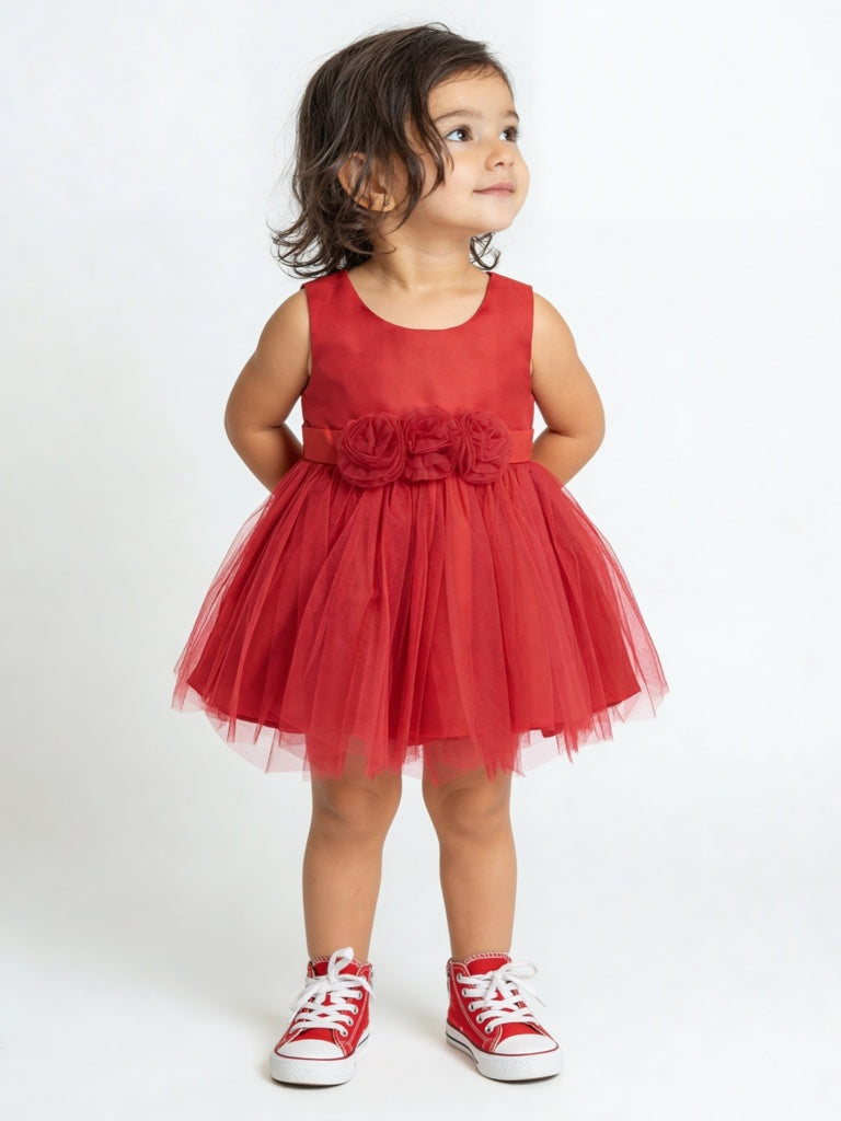 HOP Baby Girls Red Rosette Detailed Party Dress