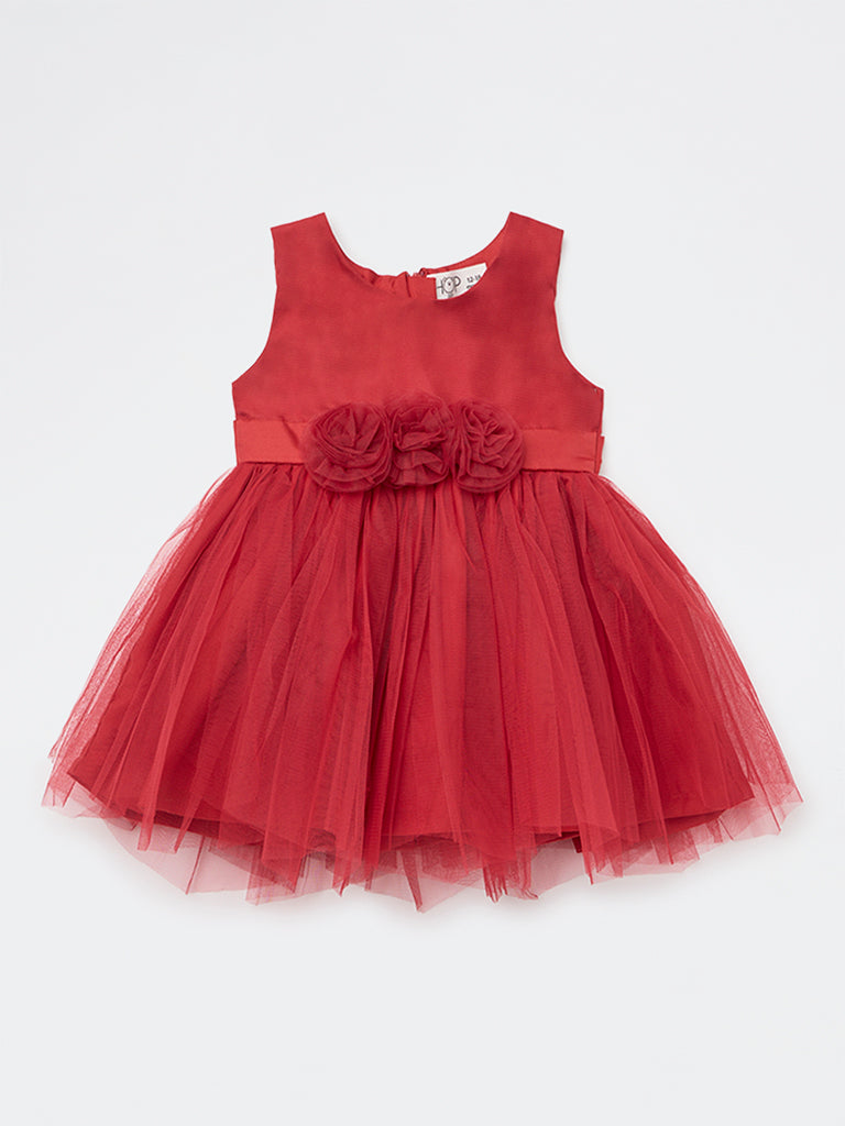 HOP Baby Girls Red Rosette Detailed Party Dress