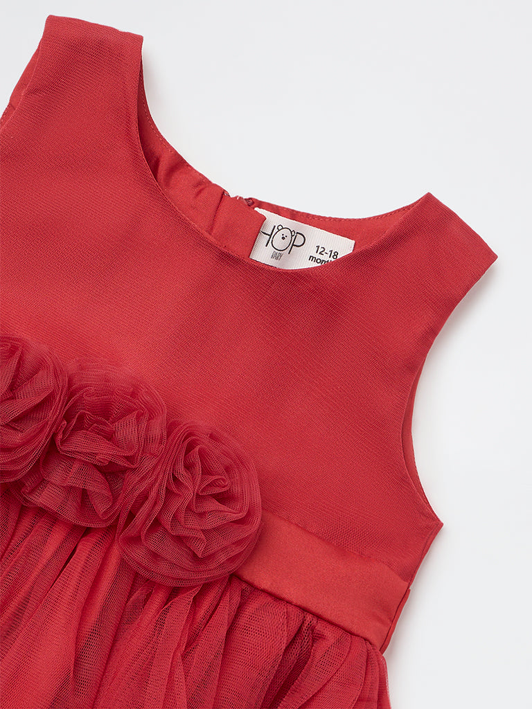 HOP Baby Girls Red Rosette Detailed Party Dress