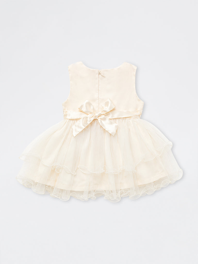 HOP Baby Girls Off-White Sheer Overlay Fit-and-Flare Dress