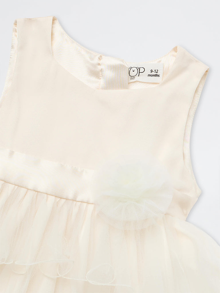 HOP Baby Girls Off-White Sheer Overlay Fit-and-Flare Dress