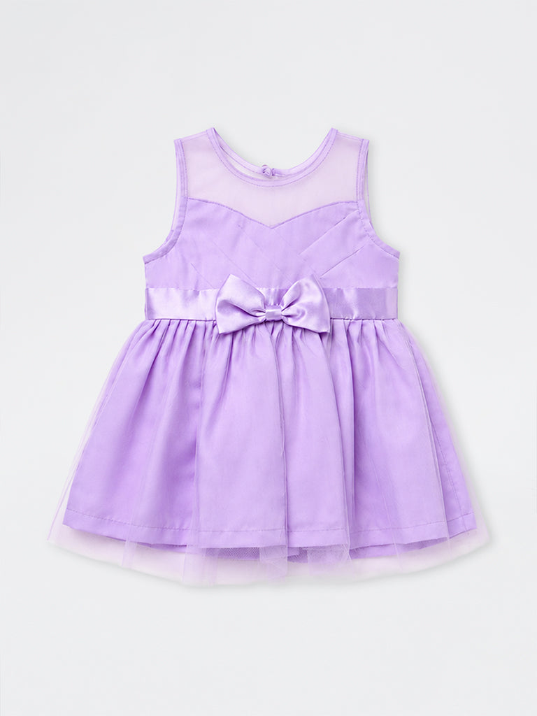 HOP Baby Girls Purple Bow-Detail A-Line Dress
