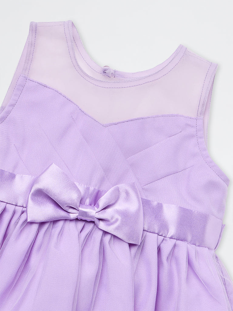 HOP Baby Girls Purple Bow-Detail A-Line Dress