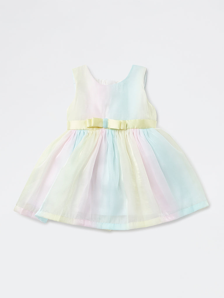 HOP Baby Girls Multicolour Bow-Detailed Mesh Dress
