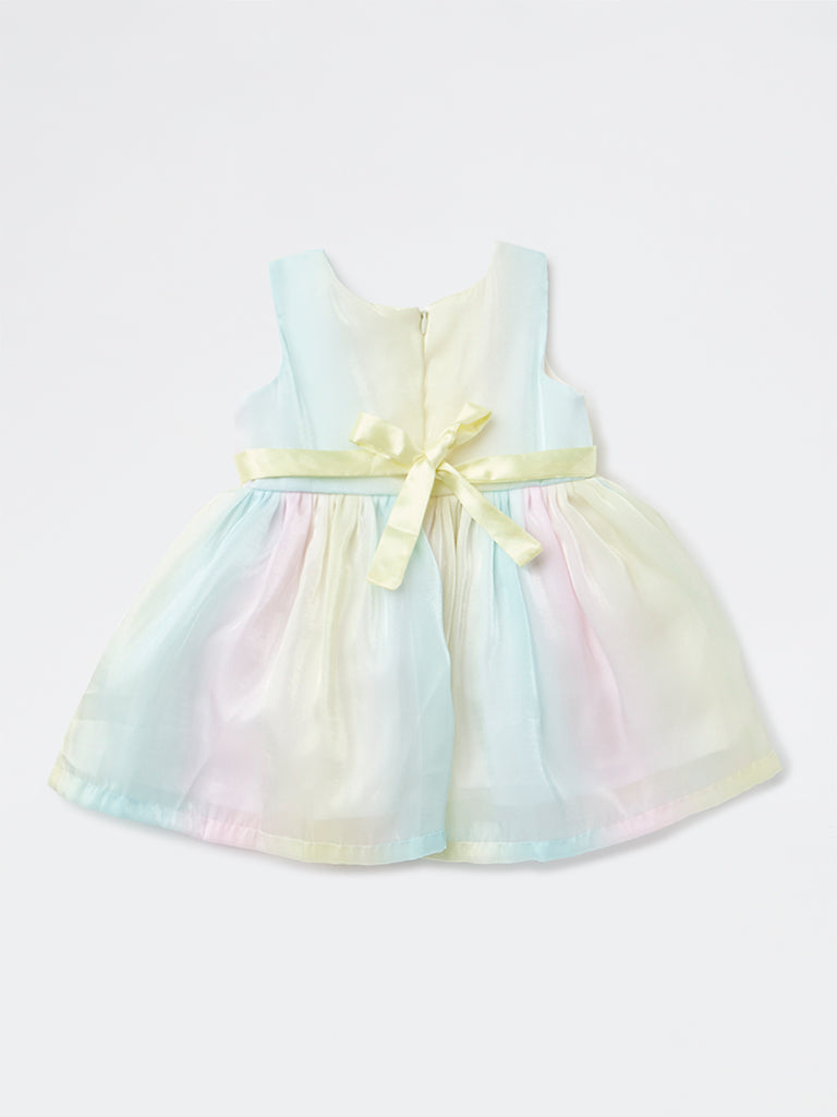 HOP Baby Girls Multicolour Bow-Detailed Mesh Dress