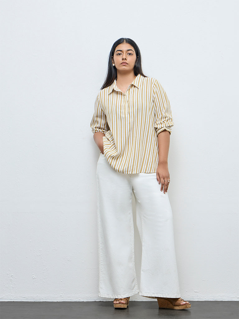Gia Off-White Striped Cotton Blouse