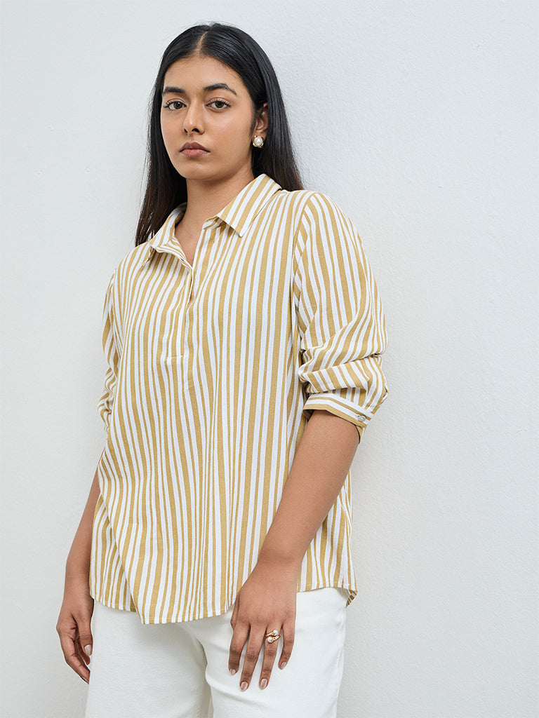 Gia Off-White Striped Cotton Blouse