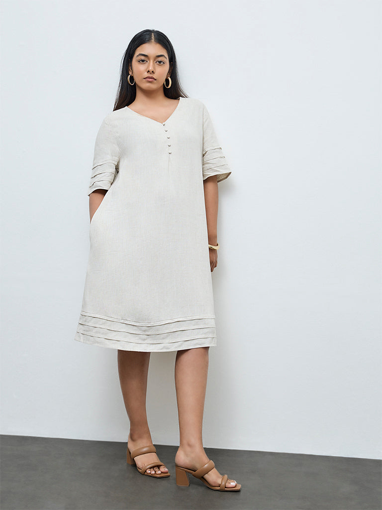 Gia Beige Solid A-Line Dress