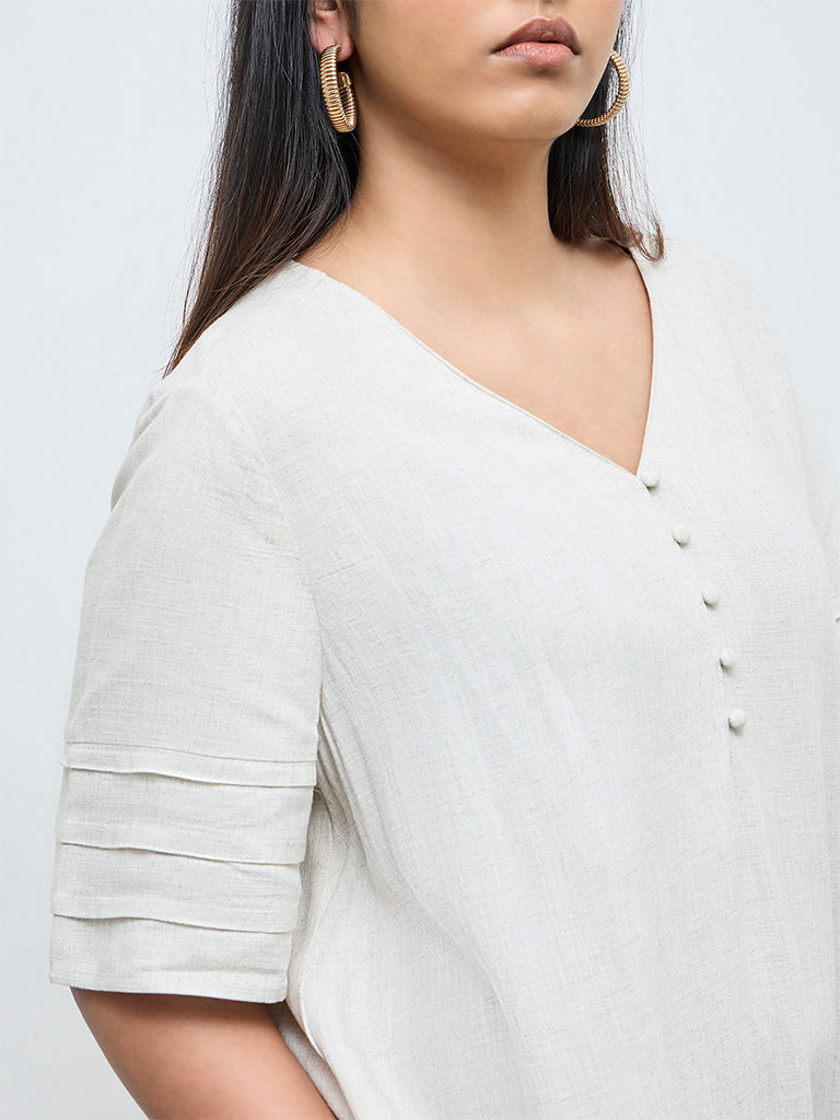 Gia Beige Solid A-Line Dress