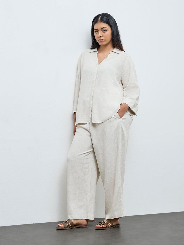 Gia Beige High-Rise Cotton Pants