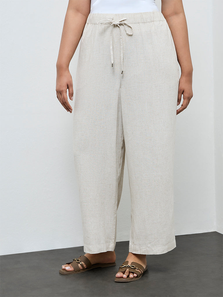 Gia Beige High-Rise Cotton Pants