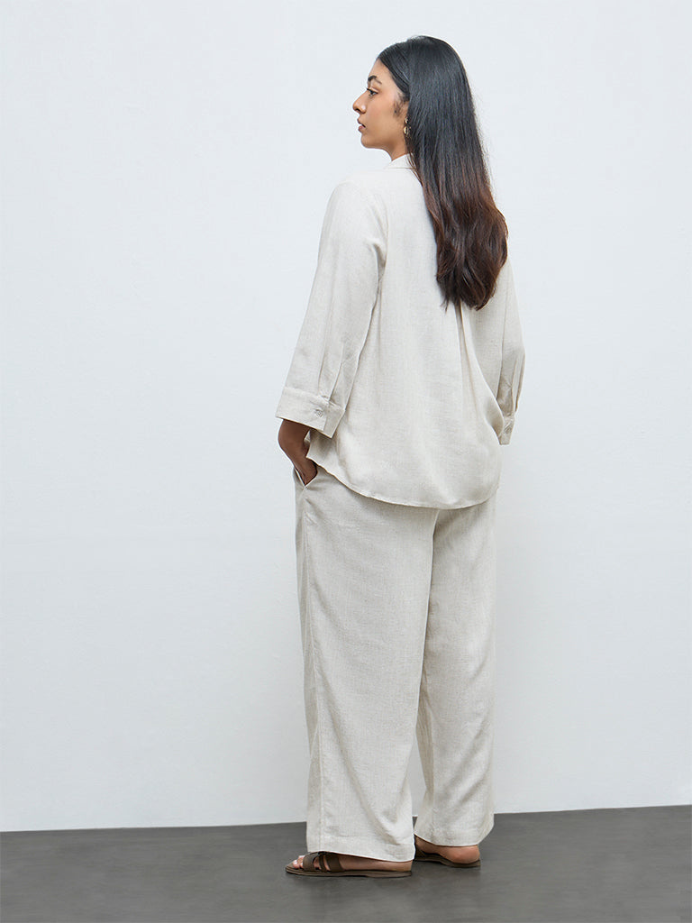 Gia Beige High-Rise Cotton Pants