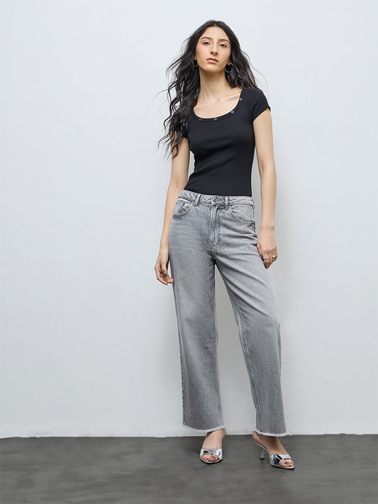 Nuon Grey-Wash High-Waist Straight Fit Jeans