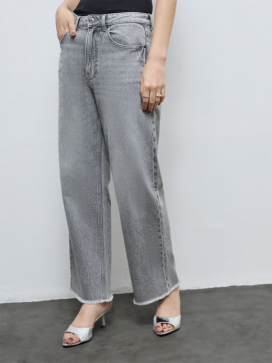 Nuon Grey-Wash High-Waist Straight Fit Jeans