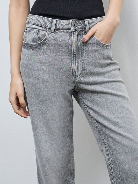 Nuon Grey-Wash High-Waist Straight Fit Jeans