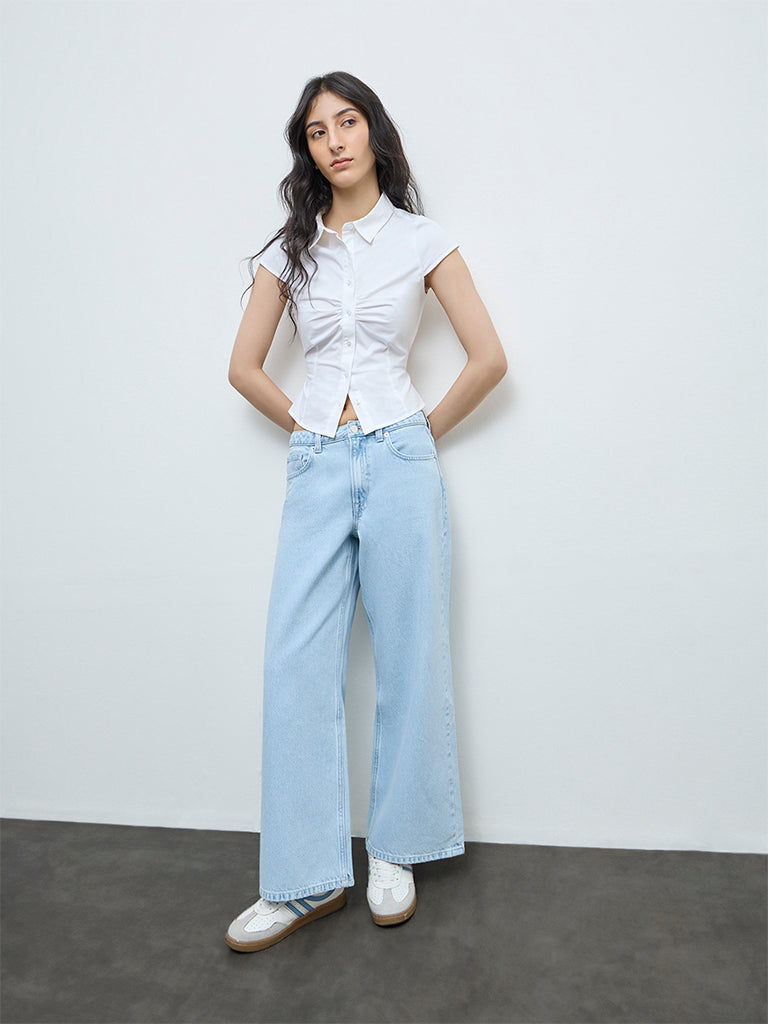 Nuon Light Blue High-Rise Cotton Jeans