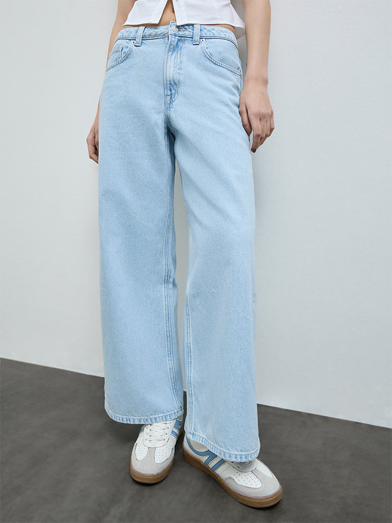 Nuon Light Blue High-Rise Cotton Jeans