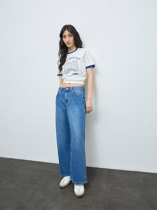 Nuon Blue-Wash High-Waist Wide Leg Fit Jeans