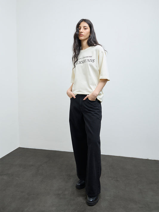 Nuon Black-Wash High-Waist Wide Leg Fit Jeans