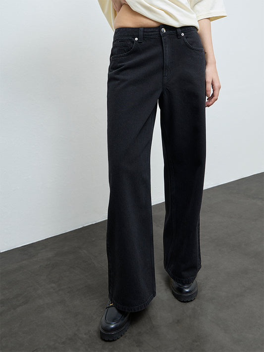 Nuon Black-Wash High-Waist Wide Leg Fit Jeans