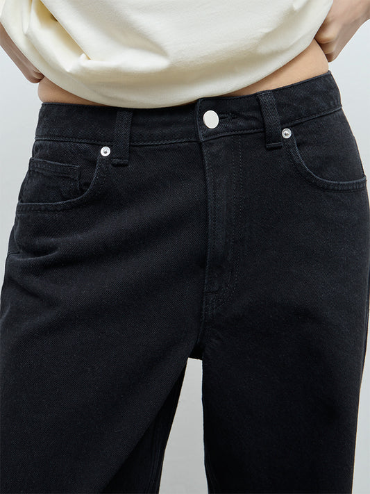 Nuon Black-Wash High-Waist Wide Leg Fit Jeans