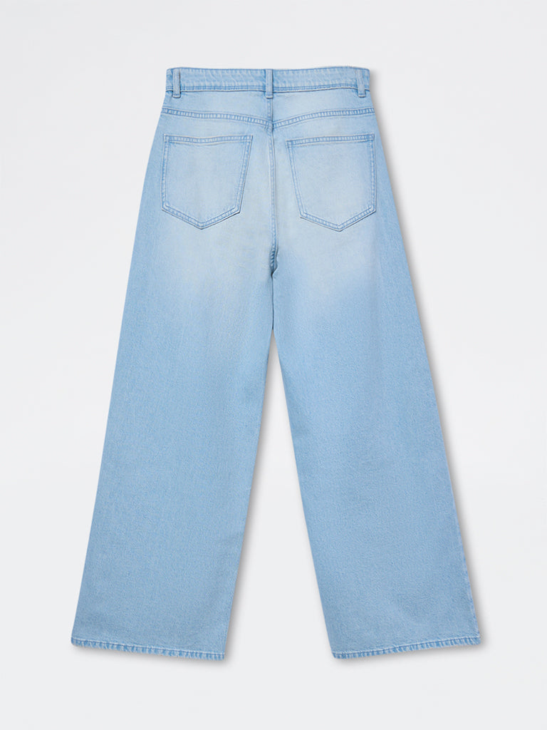 Nuon Light Blue Distressed High-Rise Jeans