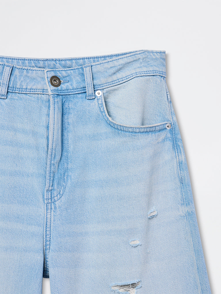 Nuon Light Blue Distressed High-Rise Jeans
