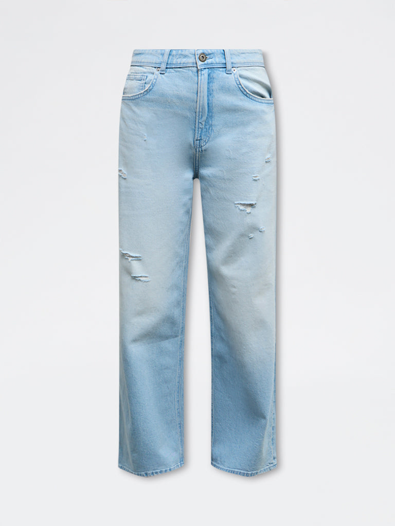 Nuon Light Blue Distressed High-Rise Jeans