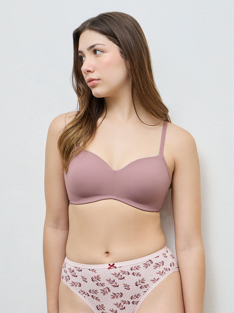 Wunderlove Dusty Pink Ribbed-Textured Padded Bra
