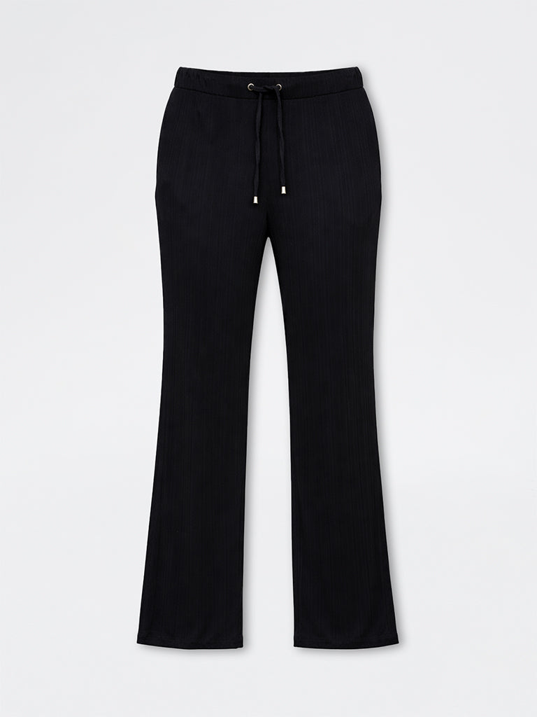 Wunderlove Black Ribbed-Textured High-Rise Pants