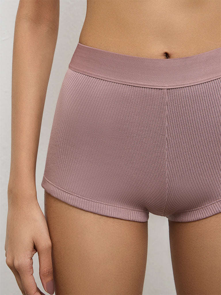 Superstar Mauve Ribbed High-Rise Boy Shorts Briefs