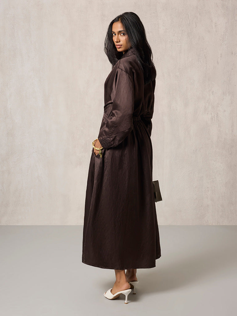 Solid Brown Shirt Dress