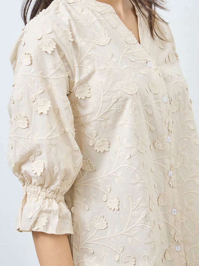 Zuba Off-White Floral Embroidered Tunic