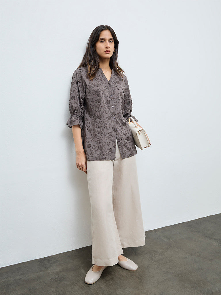 Zuba Charcoal Floral Embroidered Tunic