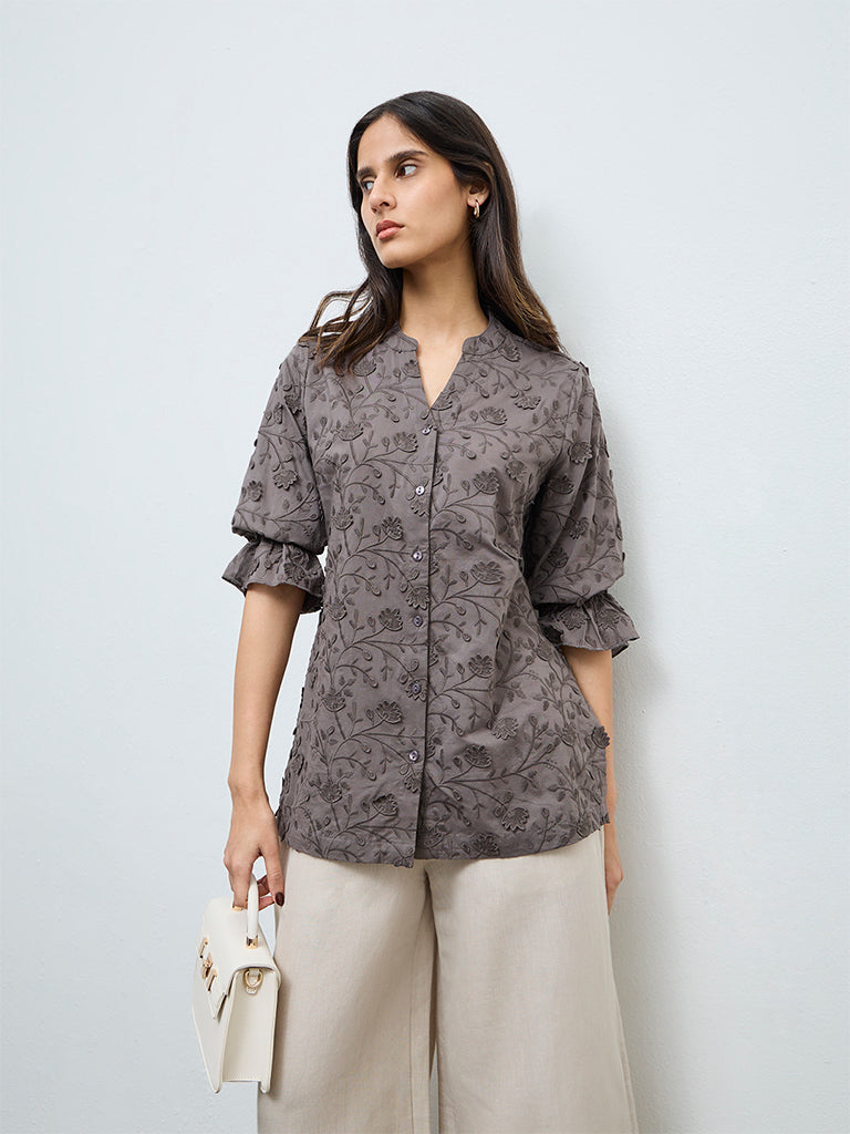 Zuba Charcoal Floral Embroidered Tunic
